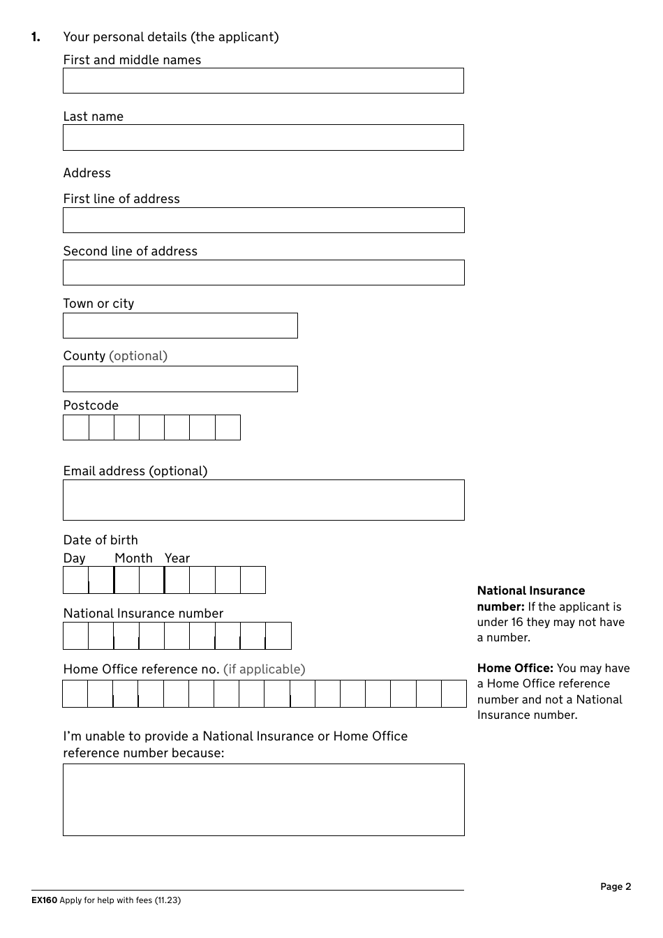 Form EX160 Apply for Help With Court and Tribunal Fees - United Kingdom, Page 2