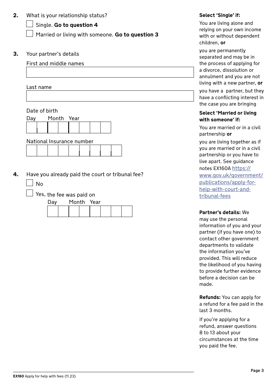 Form EX160 Apply for Help With Court and Tribunal Fees - United Kingdom, Page 3