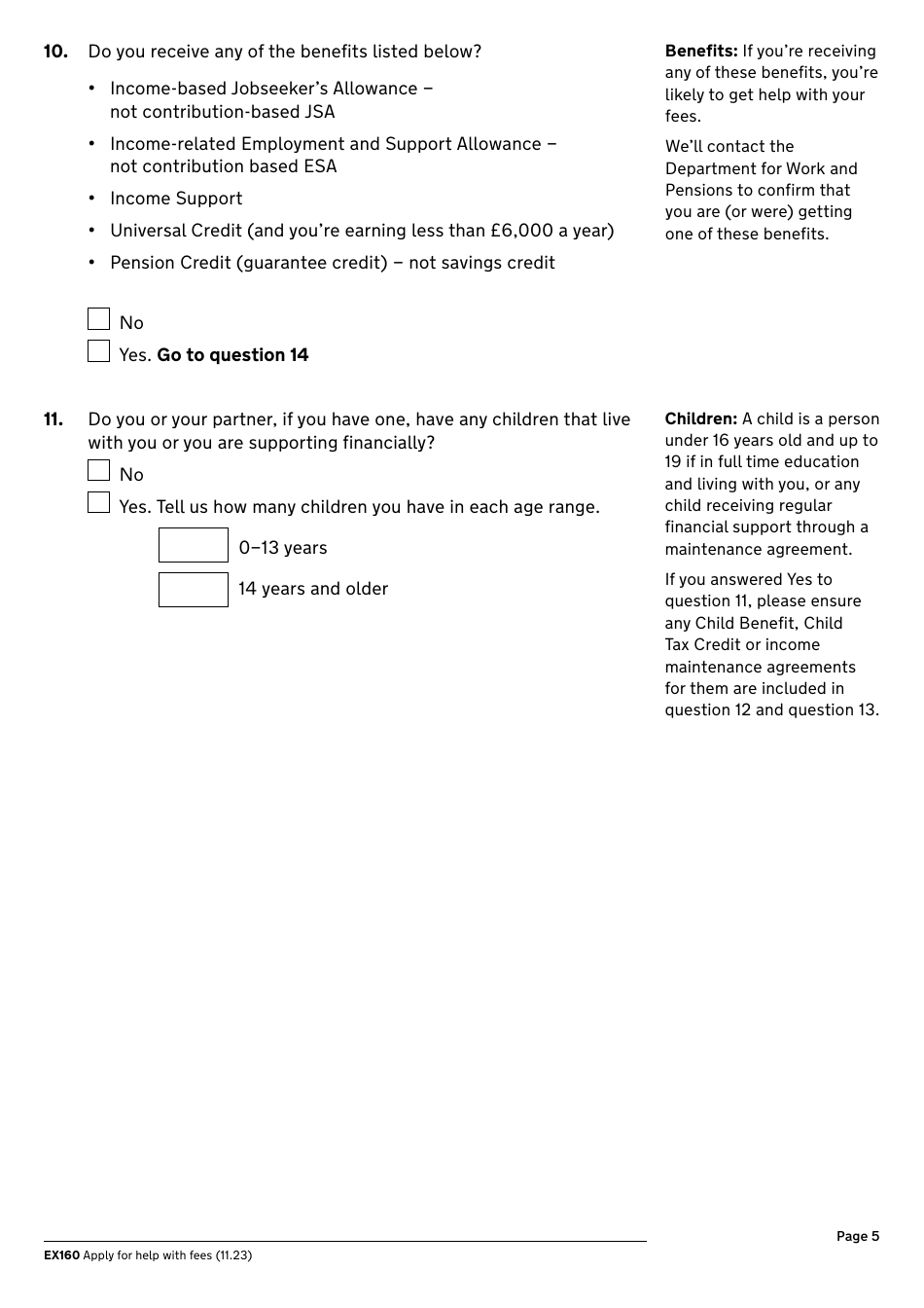 Form EX160 Apply for Help With Court and Tribunal Fees - United Kingdom, Page 5