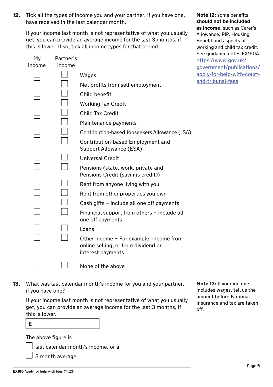 Form EX160 Apply for Help With Court and Tribunal Fees - United Kingdom, Page 6