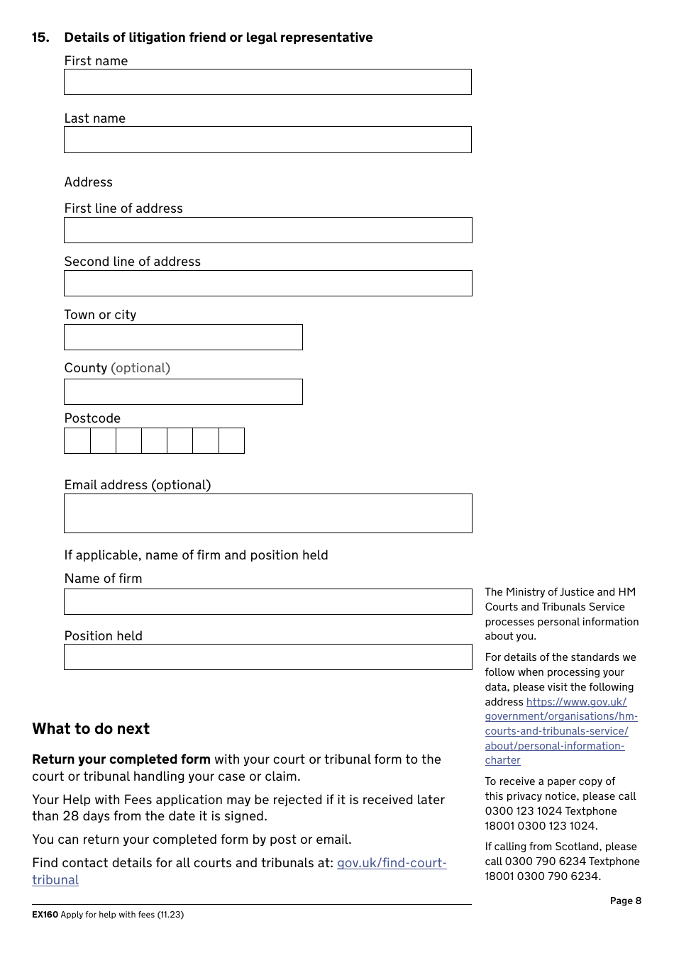 Form EX160 Apply for Help With Court and Tribunal Fees - United Kingdom, Page 8