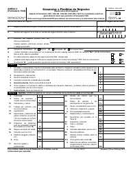 Document preview: IRS Formulario 1040 (SP) Anexo C Ganancias O Perdidas De Negocios (Dueno Unico De Un Negocio) (Spanish), 2023