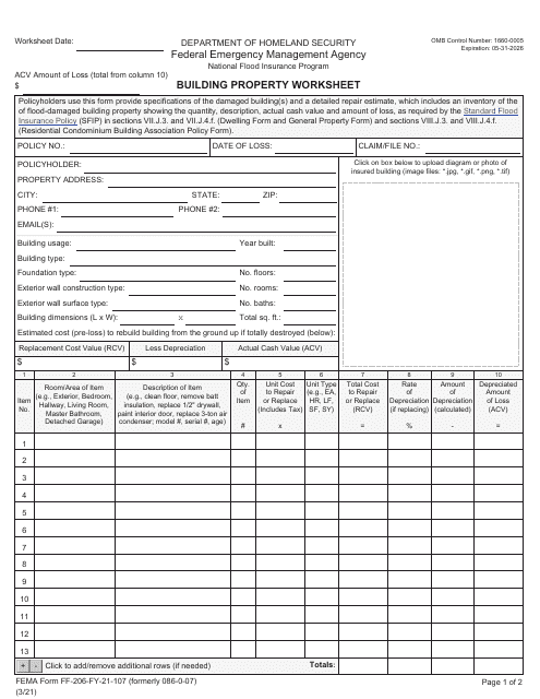 FEMA Form FF-206-FY-21-107  Printable Pdf