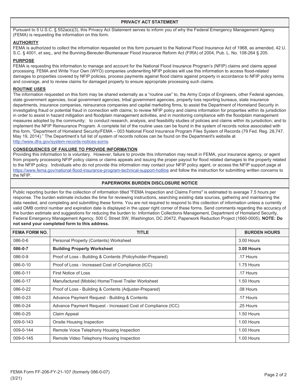 FEMA Form FF 206 FY 21 107 Fill Out Sign Online And Download