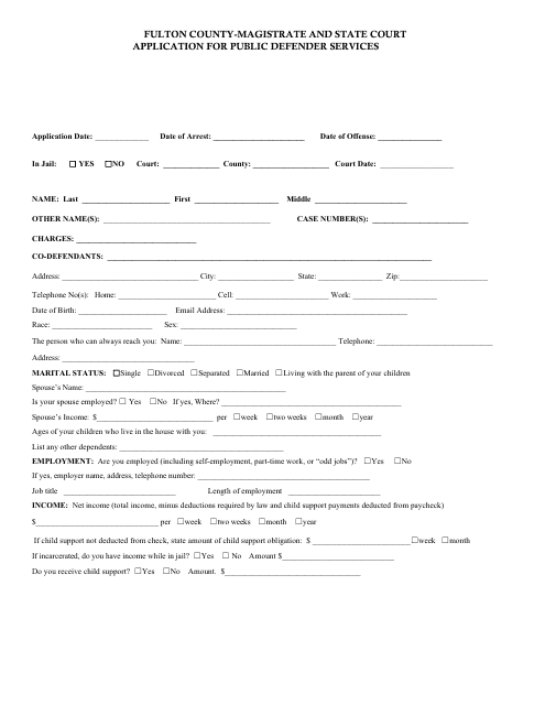 Application for State Court Services - Fulton County, Georgia (United States) Download Pdf