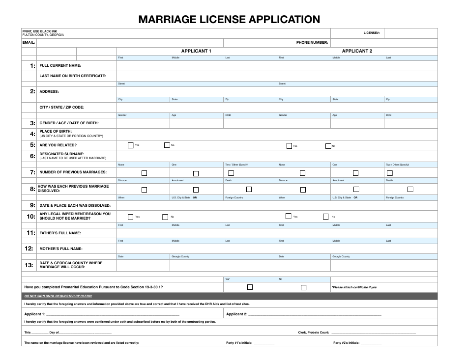 Marriage License Application - Fulton County, Georgia (United States), Page 1
