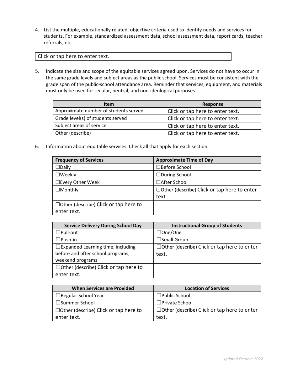 Title I, Part a Record of Agreed Upon Services - Washington, Page 2