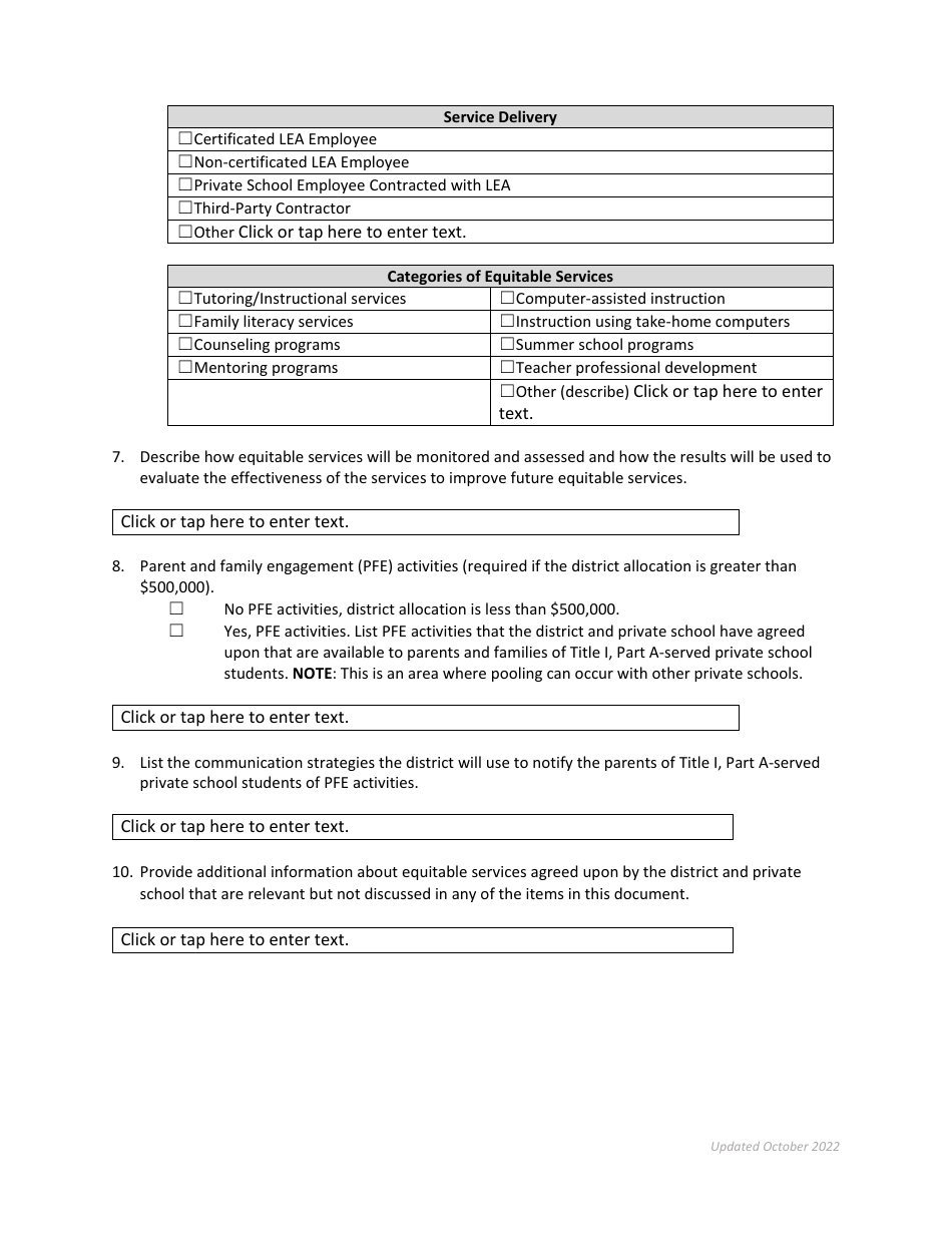 Title I, Part a Record of Agreed Upon Services - Washington, Page 3