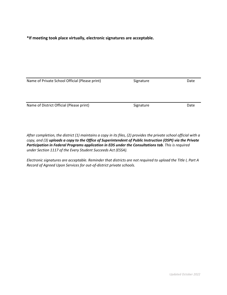 Title I, Part a Record of Agreed Upon Services - Washington, Page 4