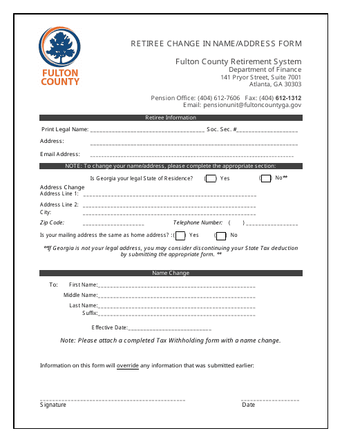 Retiree Change in Name / Address Form - Fulton County, Georgia (United States) Download Pdf