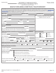 Document preview: FEMA Form FF-206-FY-21-111 Manufactured (Mobile) Home/Travel Trailer Worksheet