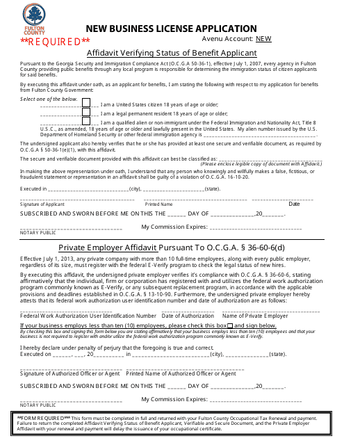 New Business License Application - Fulton County, Georgia (United States) Download Pdf