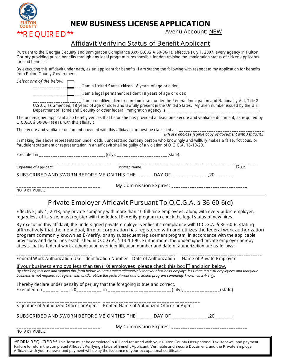 New Business License Application - Fulton County, Georgia (United States), Page 1