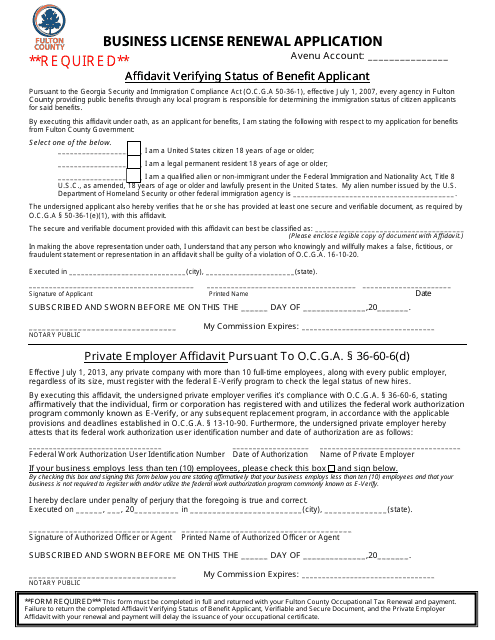 Business License Renewal Application - Fulton County, Georgia (United States) Download Pdf