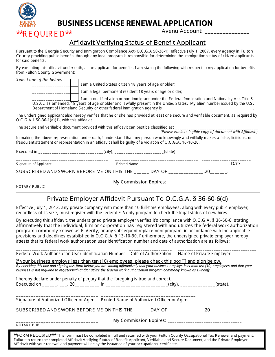 Business License Renewal Application - Fulton County, Georgia (United States), Page 1
