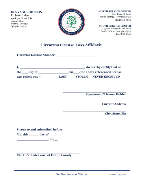 Firearms License Loss Affidavit - Fulton County, Georgia (United States)