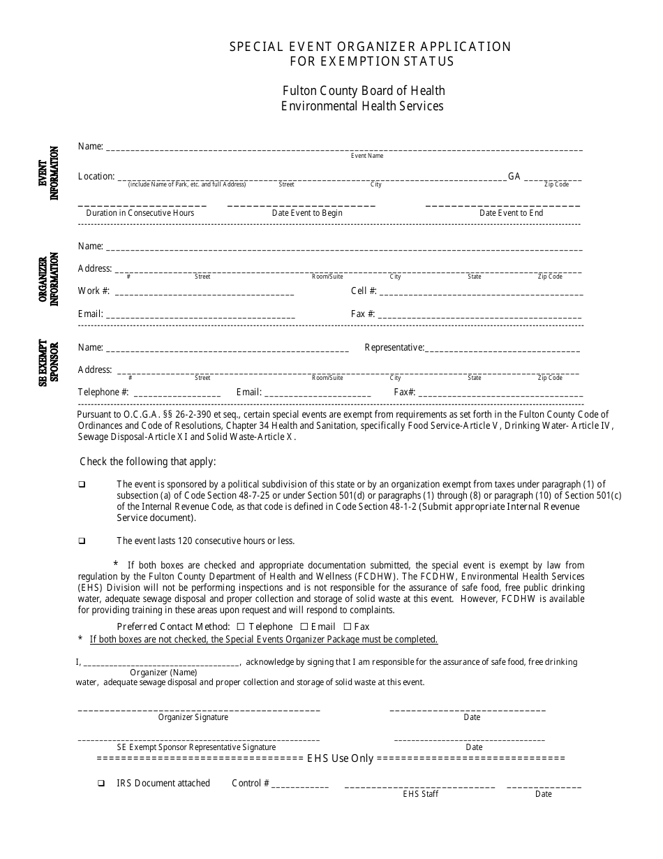 Special Event Organizer Application for Exemption Status - Fulton County, Georgia (United States), Page 1