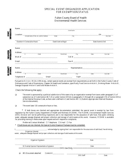Special Event Organizer Application for Exemption Status - Fulton County, Georgia (United States) Download Pdf