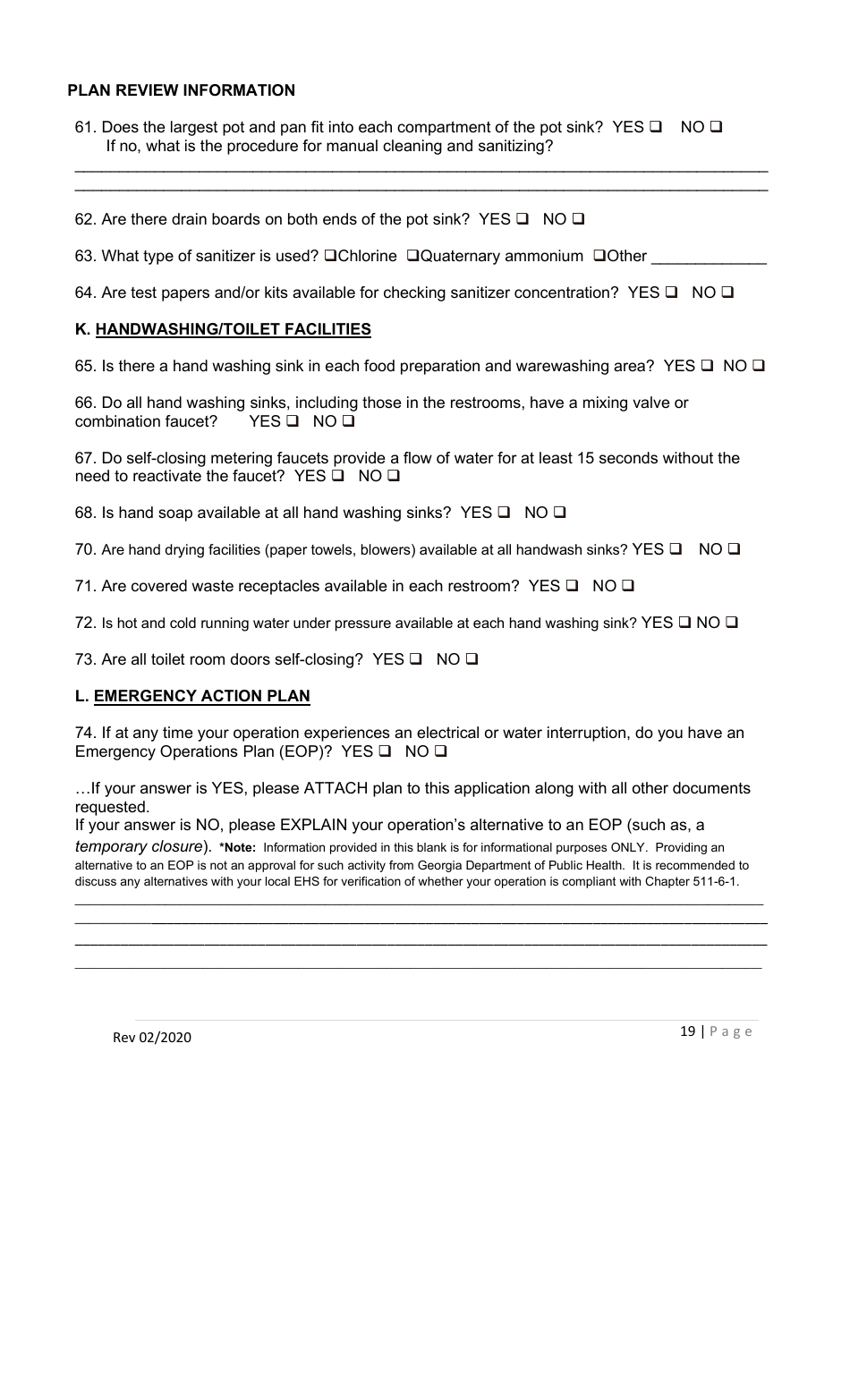 Permit Application for Food Service Establishments and Mobile / Extended Food Service Base of Operations - Georgia (United States), Page 19