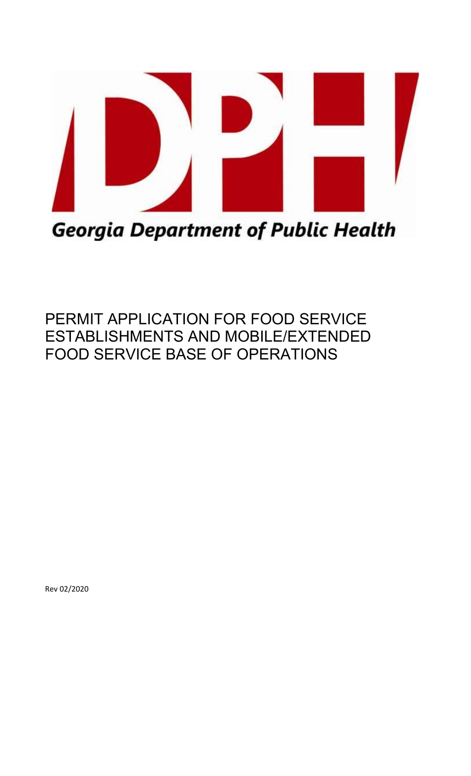 Permit Application for Food Service Establishments and Mobile / Extended Food Service Base of Operations - Georgia (United States), Page 1