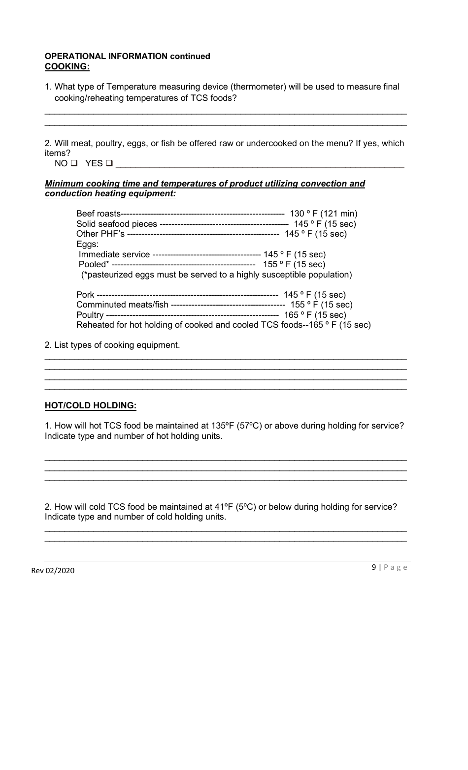 Permit Application for Food Service Establishments and Mobile / Extended Food Service Base of Operations - Georgia (United States), Page 9