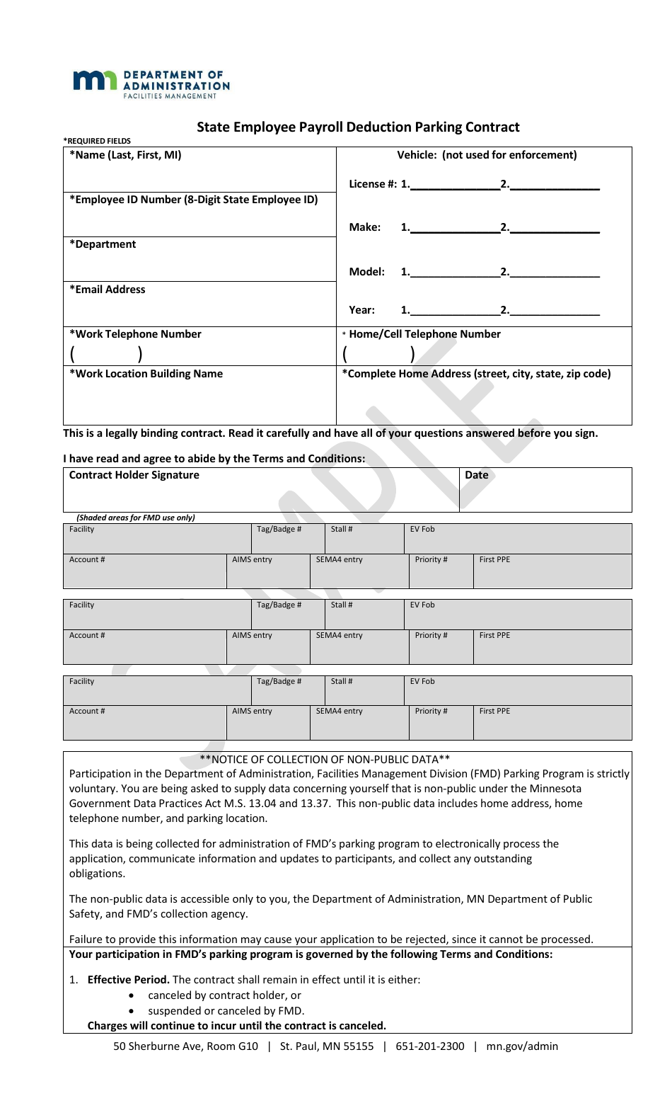 Minnesota State Employee Payroll Deduction Parking Contract Sample