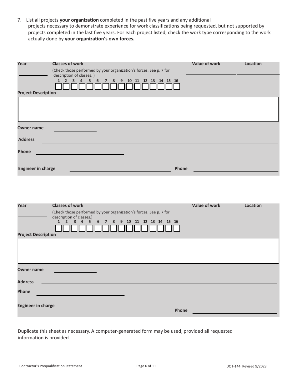 SD Form 0945 (DOT-144) Contractors Prequalification Statement - South Dakota, Page 6