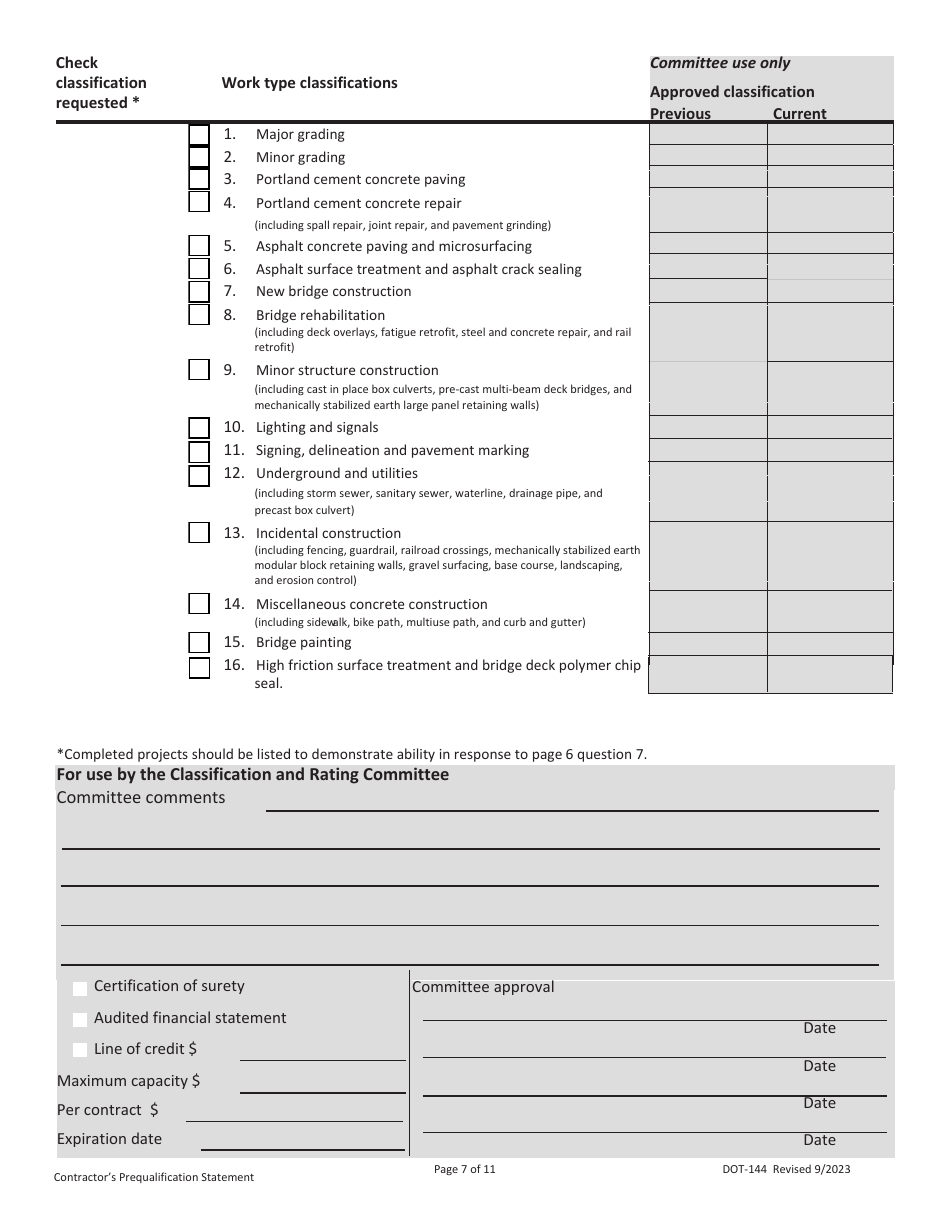 SD Form 0945 (DOT-144) Contractors Prequalification Statement - South Dakota, Page 7