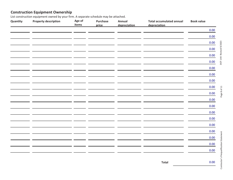 SD Form 0945 (DOT-144) Contractors Prequalification Statement - South Dakota, Page 8