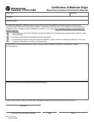 Document preview: DOT Form 350-110 Certification of Materials Origin - Washington