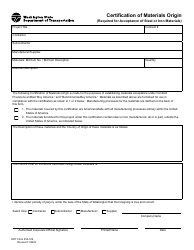 DOT Form 350-109 Certification of Materials Origin - Washington