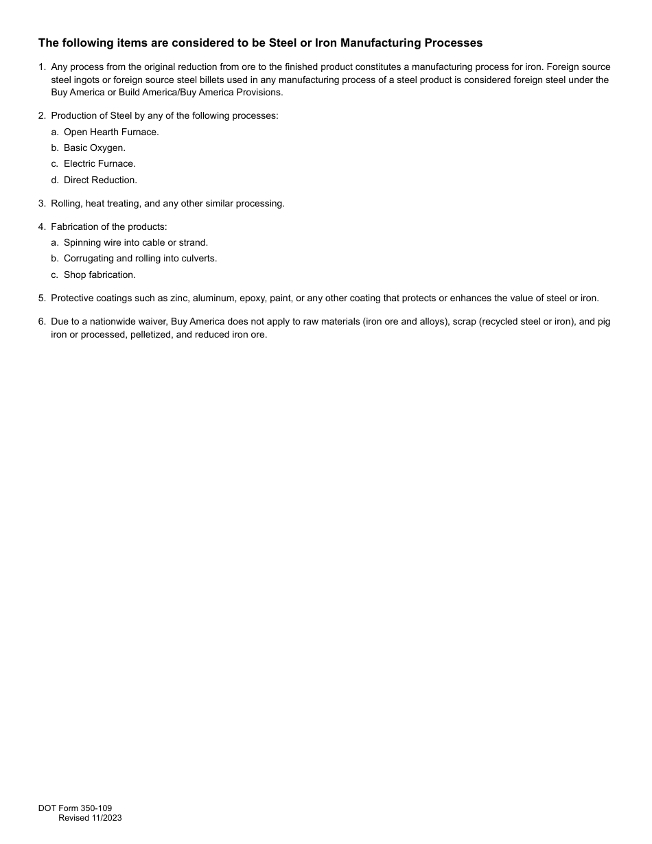 DOT Form 350-109 Certification of Materials Origin - Washington, Page 2