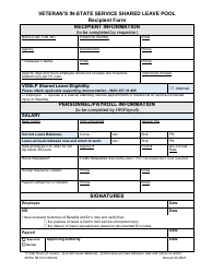 Document preview: WDVA HR Form 660-02 Veteran's in-State Service Shared Leave Pool Recipient Form - Washington