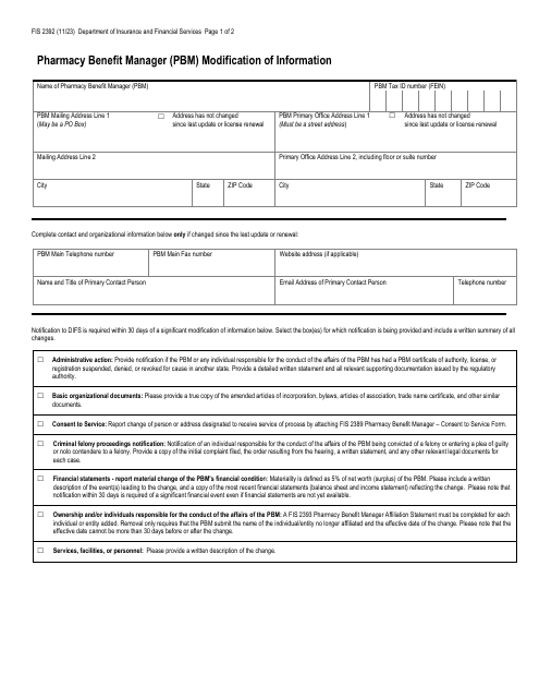 Form FIS2392  Printable Pdf