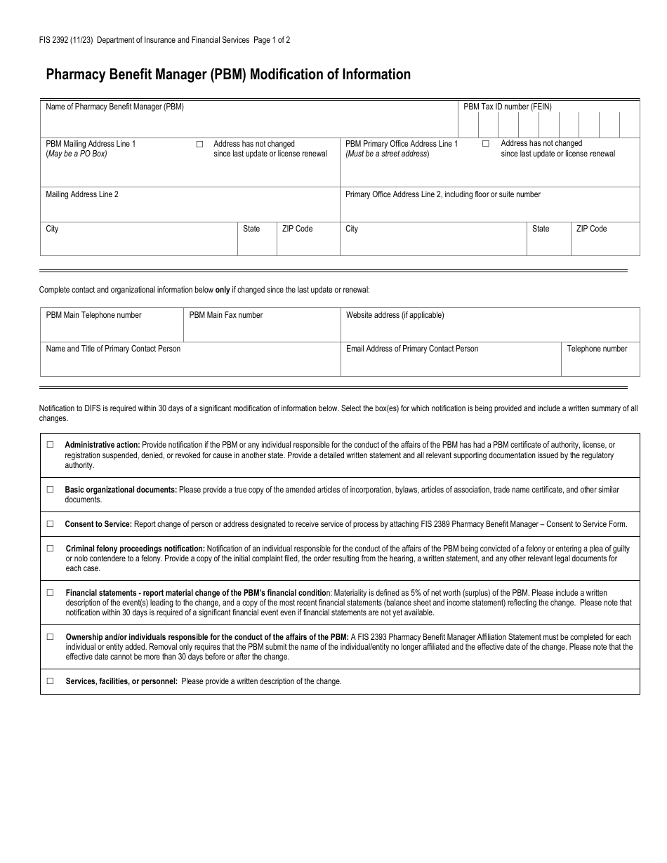 Form FIS2392 - Fill Out, Sign Online and Download Fillable PDF ...