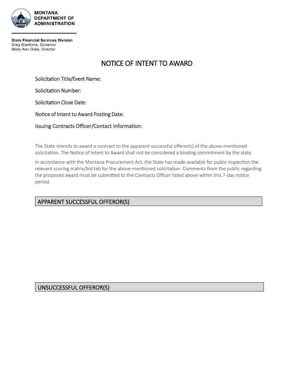 Notice of Intent to Award - Montana, Page 1