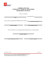 Document preview: Form PH-3933 Verification of Emergency Medical Responder Refresher Training - Tennessee