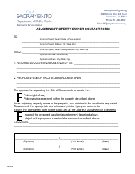 Document preview: Form DE-906 Adjoining Property Owner Contact Form - City of Sacramento, California