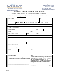 Document preview: Form DE-900 Vacation (Abandonment) Application - City of Sacramento, California