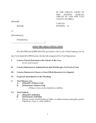 Document preview: Joint Pre-trial Stipulation - Clay County, Florida