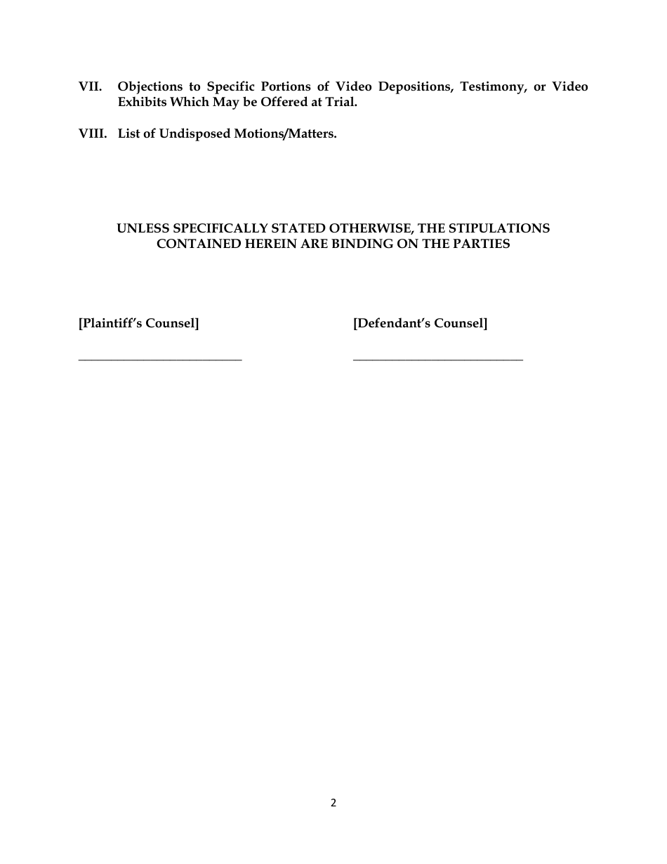 Joint Pre-trial Stipulation - Clay County, Florida, Page 2