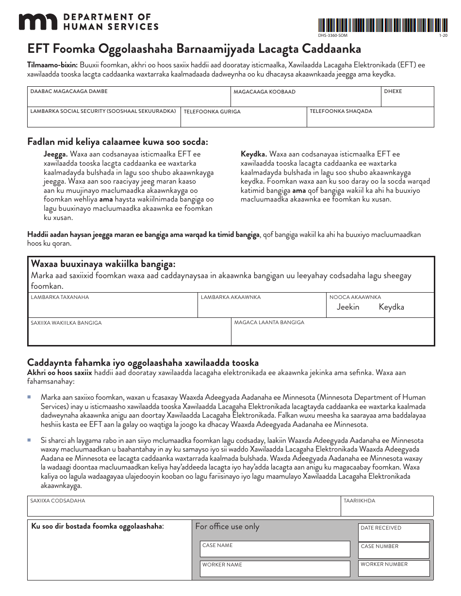 Form DHS-3360-SOM Electronic Funds Transfer for Dwp, Mfip, Ga, Msa or Rca Benefits - Minnesota (Somali), Page 5