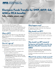 Document preview: Form DHS-3360-ENG Electronic Funds Transfer for Dwp, Mfip, Ga, Msa or Rca Benefits - Minnesota