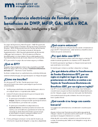 Document preview: Formulario DHS-3360-SPA Transferencia Electronica De Fondos Para Beneficios De Dwp, Mfip, Ga, Msa O Rca - Minnesota (Spanish)