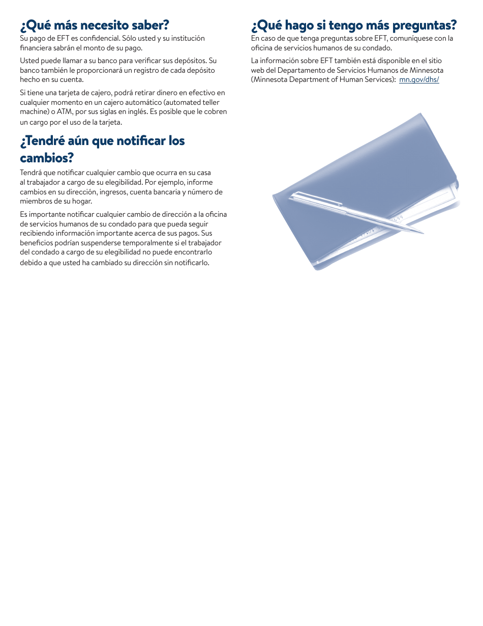 Formulario DHS-3360-SPA Transferencia Electronica De Fondos Para Beneficios De Dwp, Mfip, Ga, Msa O Rca - Minnesota (Spanish), Page 2