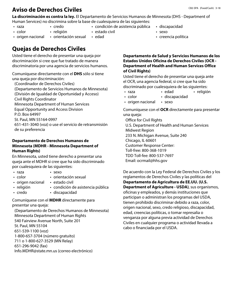 Formulario DHS-3360-SPA Transferencia Electronica De Fondos Para Beneficios De Dwp, Mfip, Ga, Msa O Rca - Minnesota (Spanish), Page 3