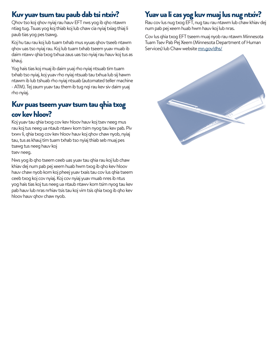 Form DHS-3360-HMN Electronic Funds Transfer for Dwp, Mfip, Ga, Msa or Rca Benefits - Minnesota (Hmong), Page 2