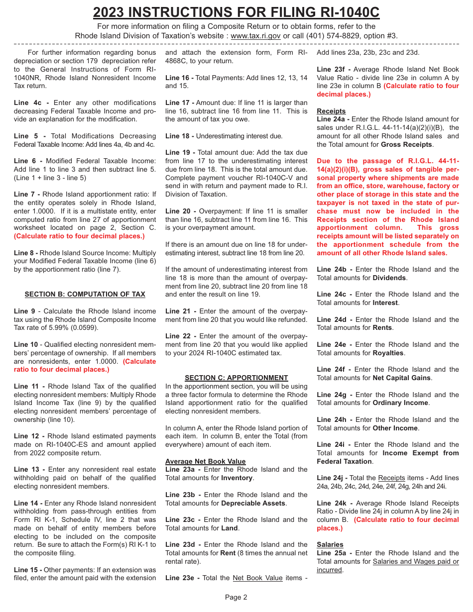 Instructions for Form RI-1040C Composite Income Tax Return Payment - Rhode Island, Page 2
