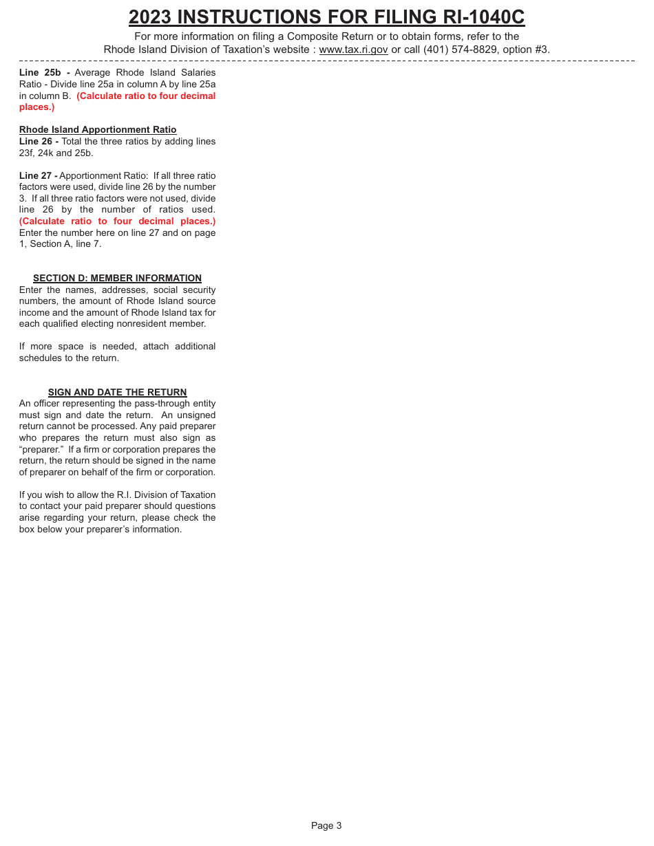 Instructions for Form RI-1040C Composite Income Tax Return Payment - Rhode Island, Page 3