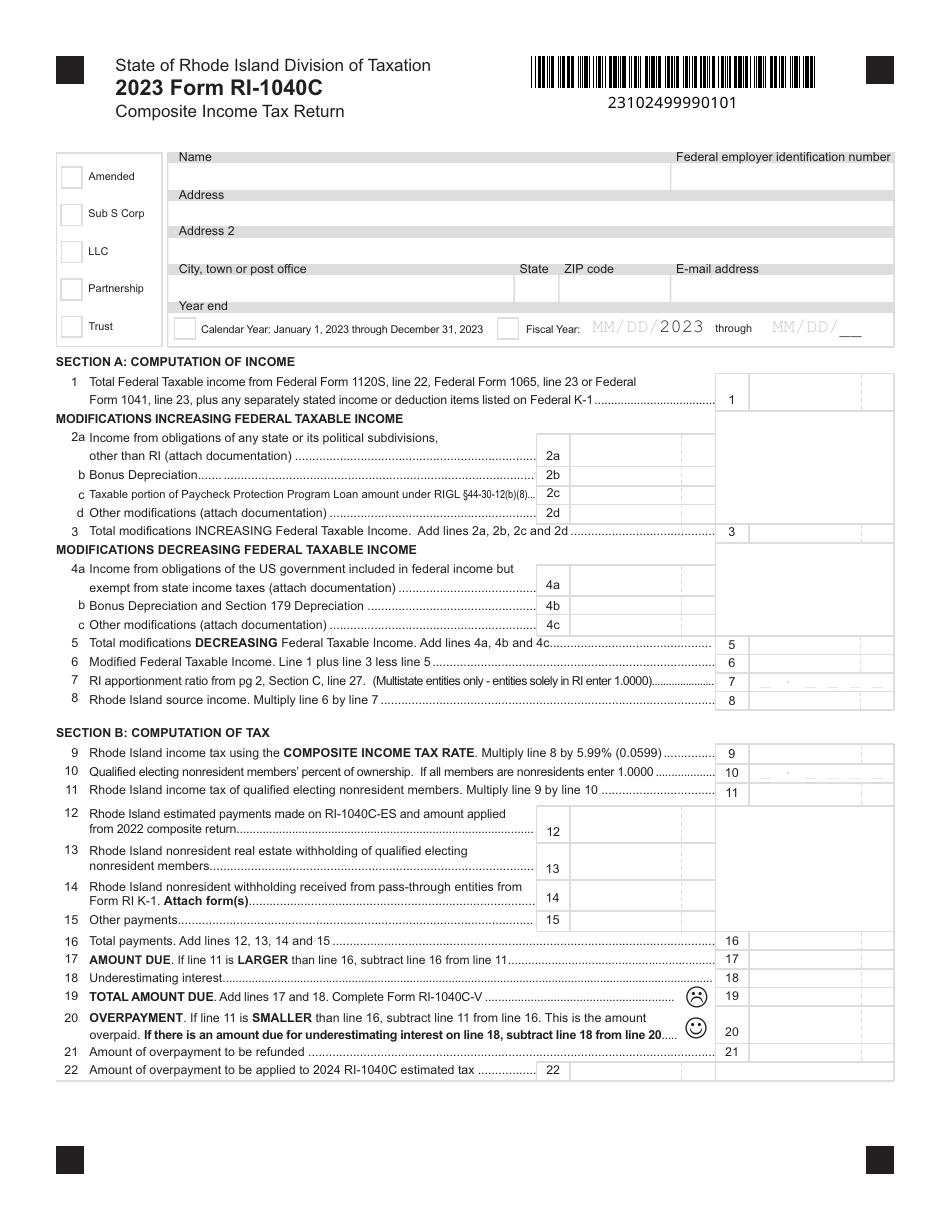Form RI-1040C Composite Income Tax(return - Rhode Island, Page 1